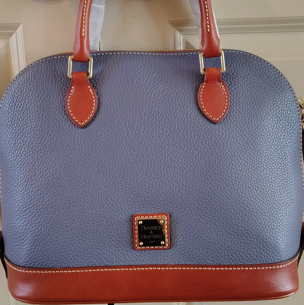 NWT Dooney And Bourke Steel Blue Pebble Grain Zip Satchel